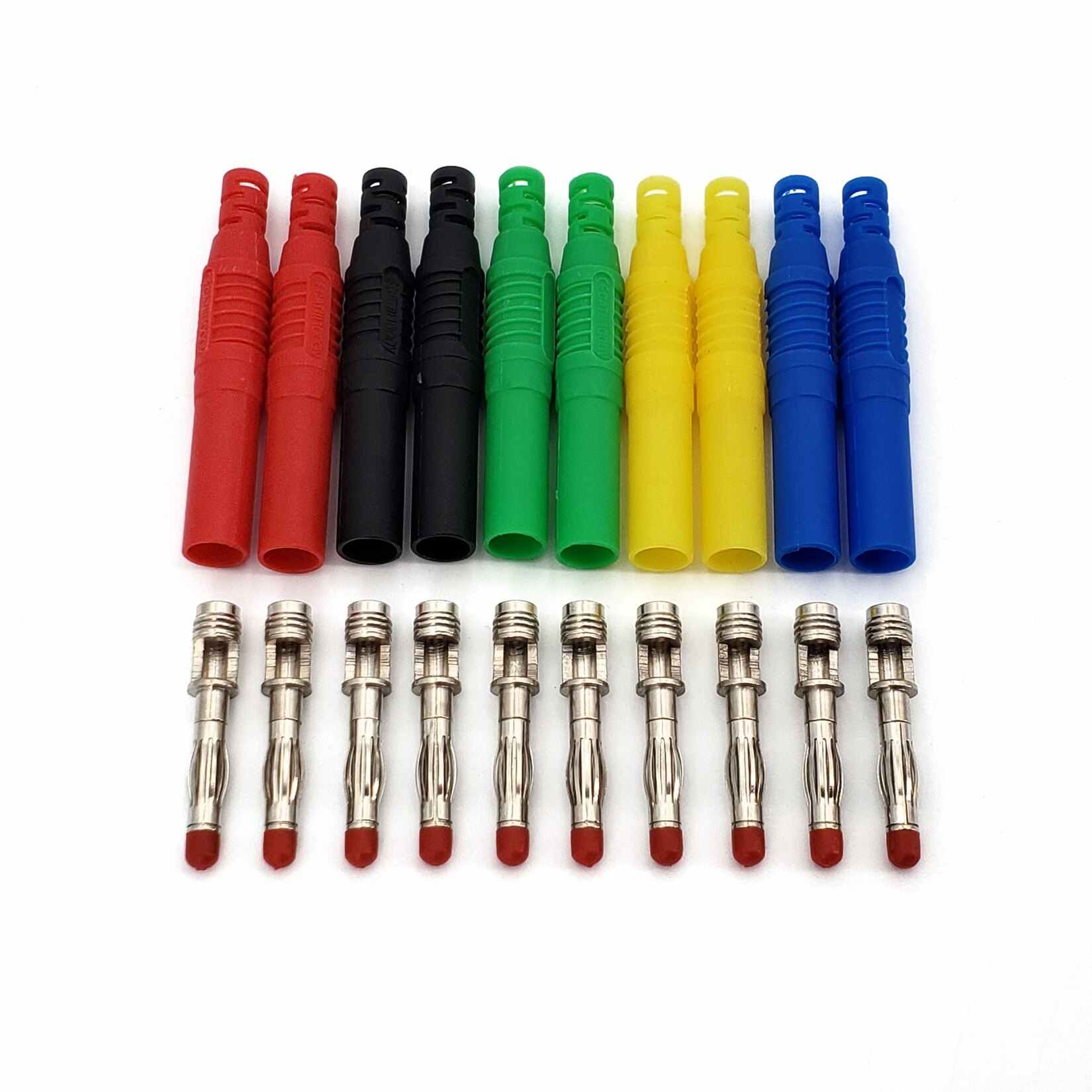 10 stuks Rechte Geïsoleerde Veiligheid 4mm Mannelijke Banana Plug Solder Type DIY Connector