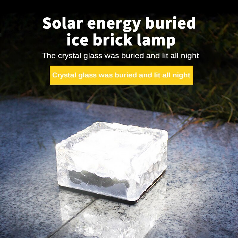 Solar Light IP65 Waterproof Clear Glass Ice Rock Brick Paver Light White Warm White Blue LED Outdoor Lamp Garden Decoration