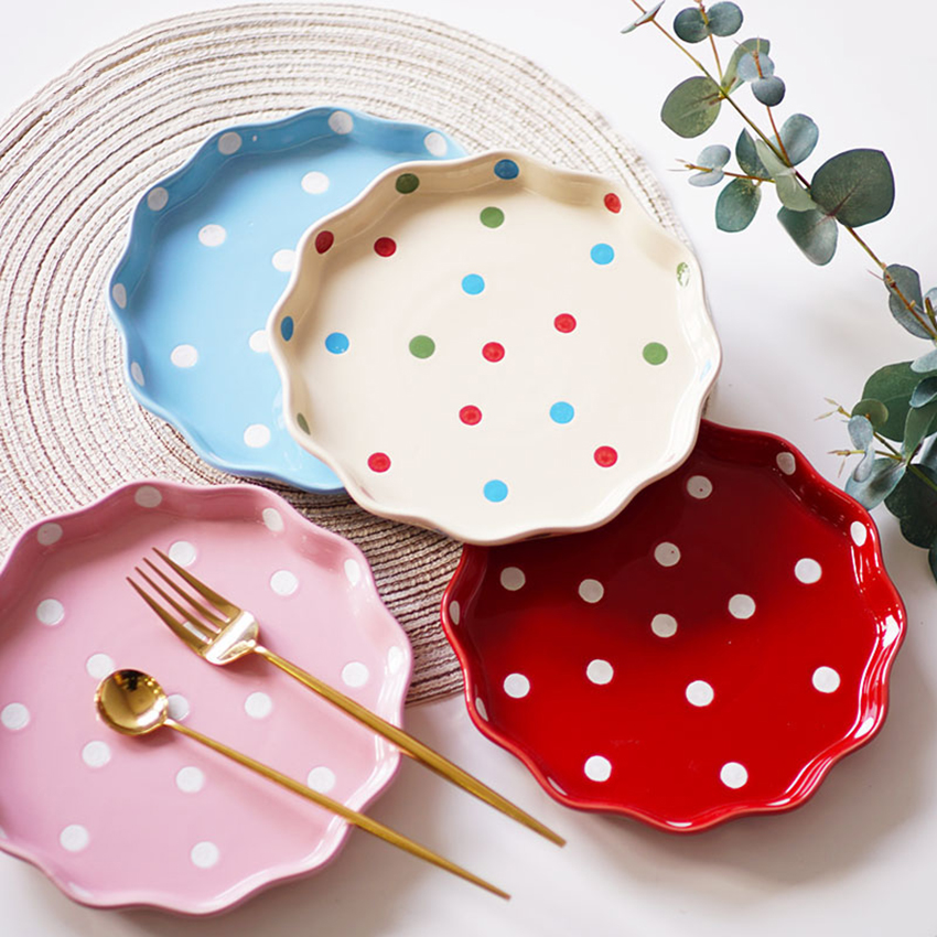 Porcelain Pie Pan, Round Pie Plate Baking Dish with Ruffled Edge Fruit Dessert Vegetable Plate Microwave Baking Plate