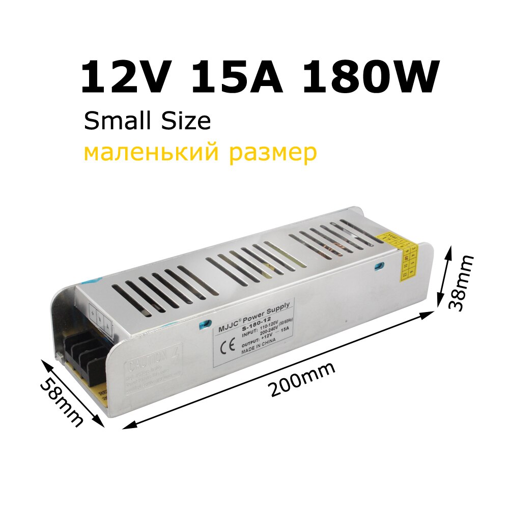 12 Volt Power Supply Unit 12V 15A Power Adapter 110V 220V to DC 12V LED Transformer 180W 12V LED Driver for LED Strip Light: 12V 15A Small Size