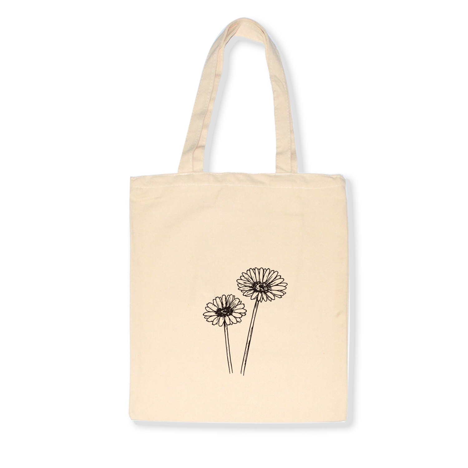 Bolso de hombro estampado de flores para mujer, con dibujo de líneas, estilo estudiante, Eco Harajuku, gran capacidad, arte literario: B5-29BEIGE