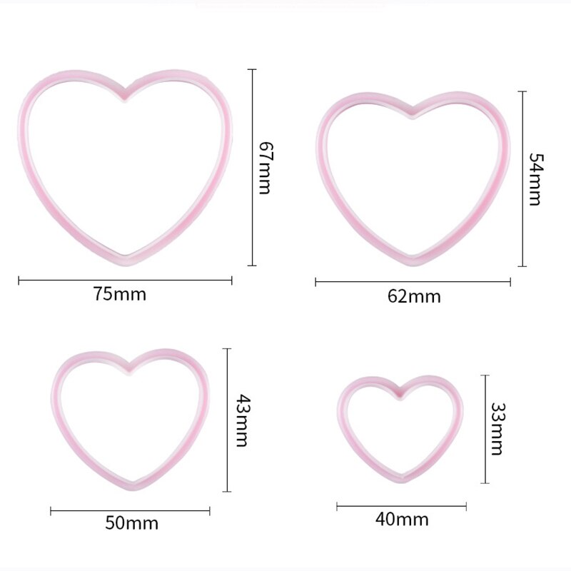 4 Stks/set Cookie Cutter Heart Shape Biscuit Maker Gebakjesnijder Plastic Bakvorm Fondant Sugarcraft Mold Bakvormen