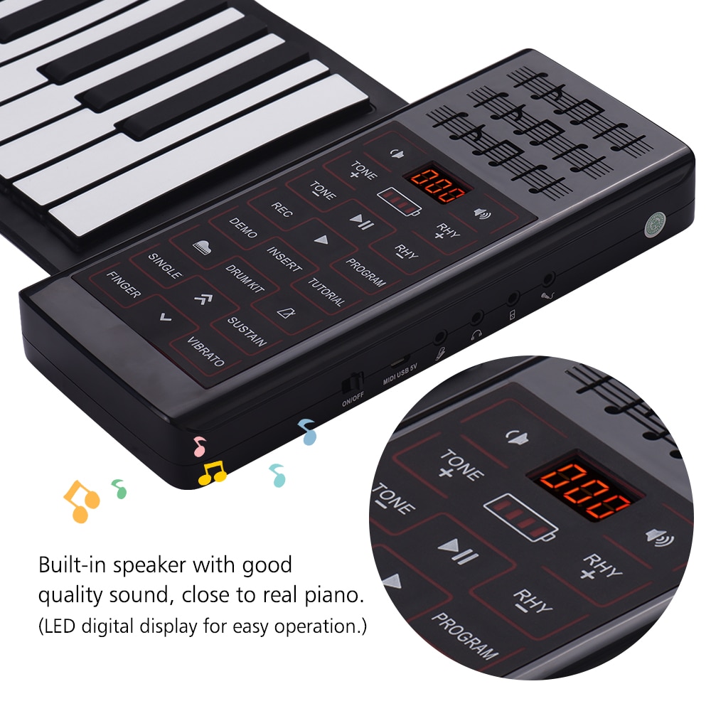 Piano eléctrico portátil con 88 teclas enrolladas, teclado Digital multifunción, altavoz incorporado, batería de litio recargable