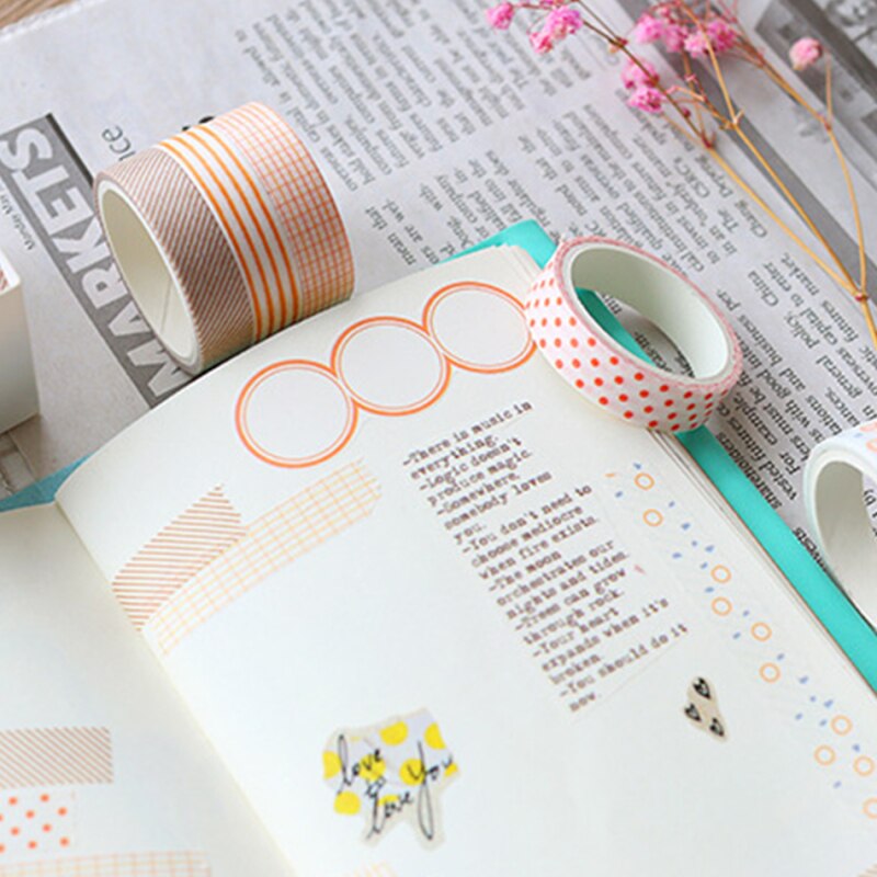 5 pcs/pack Striped/Grid/Flowers Basic Solid Color paper Washi Tape Adhesive Tape DIY Scrapbooking Sticker Label Masking Tape