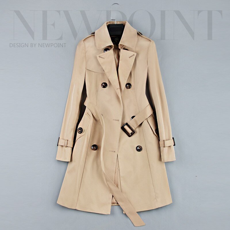 Double Breasted Mid-long Trench Coat Women Khaki Slim Belt Cloak Mujer Windbreaker Female Abrigos Brazil LH810: khaki / S