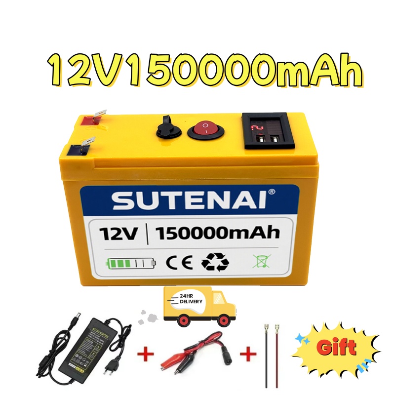 Batteria al litio LiFePO4 aggiornata Batteria 12V 150ah 18650 Batteria ricaricabile portatile Porta Schermo di alimentazione integrata Ricarica