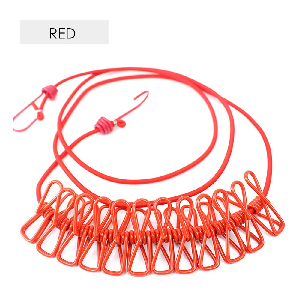 Corde à linge élastique avec 12 pièces pinces à linge Clips 2 crochets d'extrémité réglables: 12