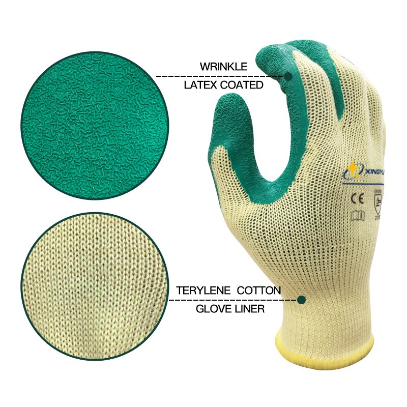 Rubber Handschoenen Geel Katoen Latex Gecoate Anti-Slip Werkhandschoenen Voor Bouw Tuinieren Vrouwen Mannen Werken Veiligheid Handschoen