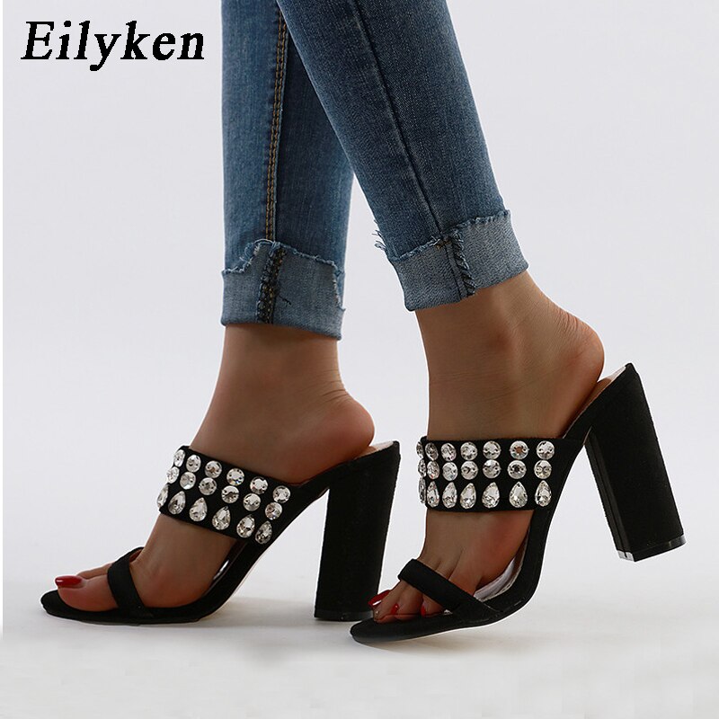 Eilyken rhinestone krystall tøfler åpenn tå hødu hæler sko kvinne hæl tøfler sommer motegladiator lysbilder sandaler kvinner