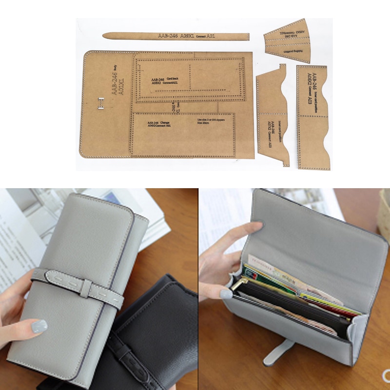 DIY Leather Craft Sewing Pattern Kraft Paper Template Women Envelope Clutch Purse Handbag Long Wallet Card Holder