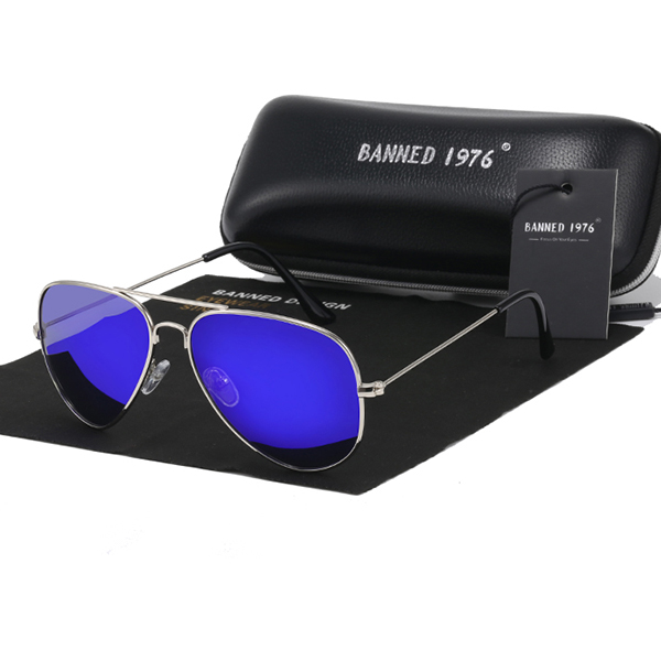 VERBODEN 1976 classic HD gepolariseerde metalen frame zonnebril klassieke vrouwen mannen feminin óculos vintage bril: dark blue A2