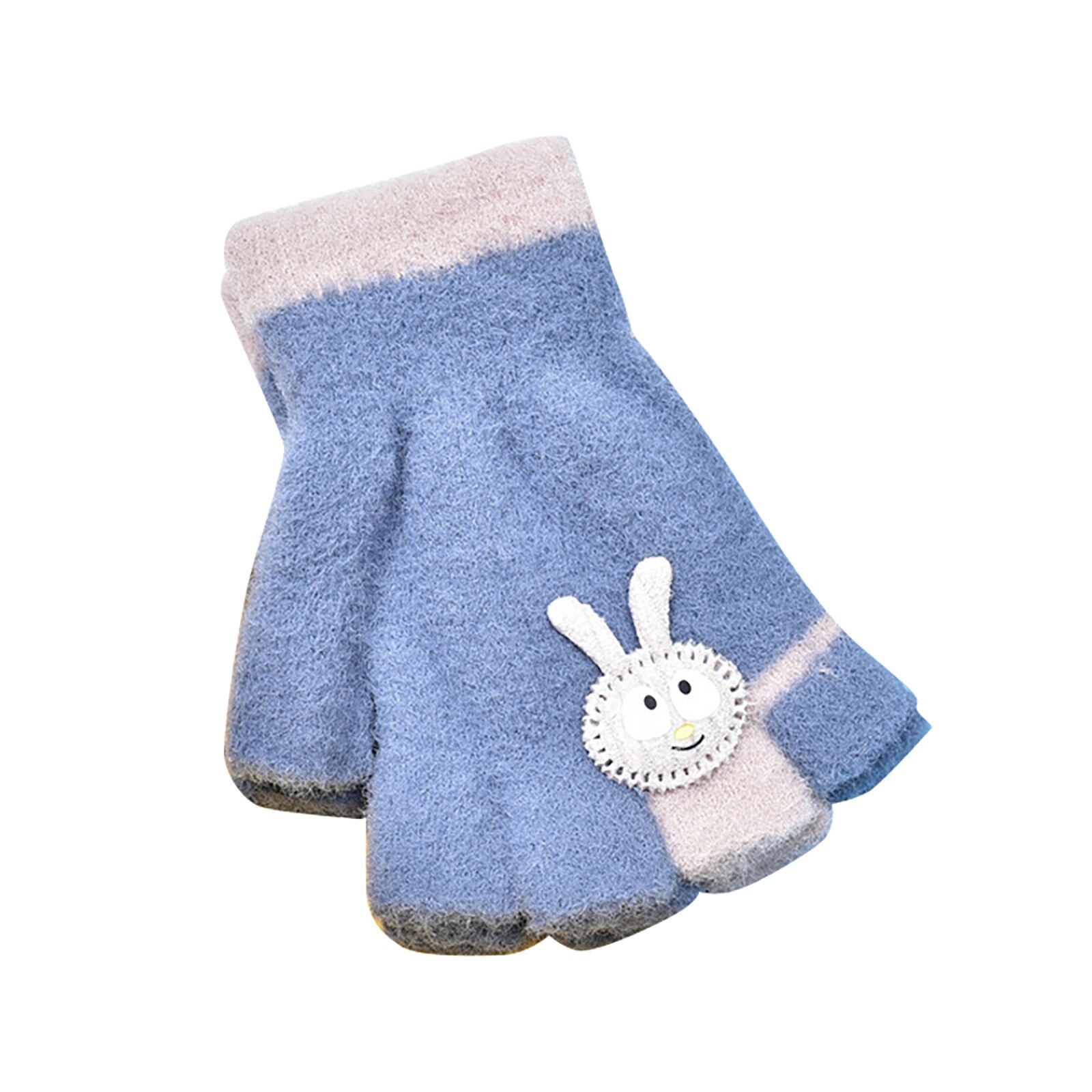 Heißesten freundlicher unisex Junge Mädchen Kaschmir Niedlich aufbringen Acquard weben Warme Gestrickte Handschuhe: blau
