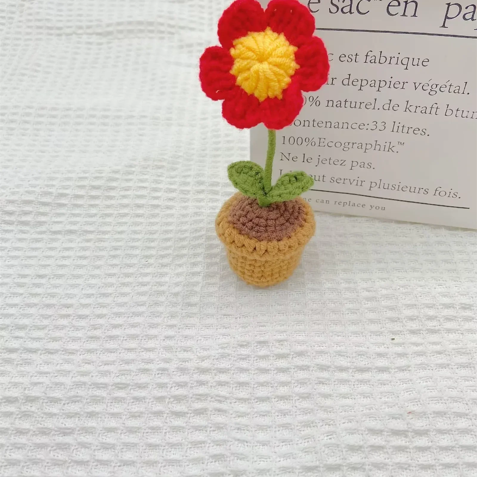 Plantas en macetas tejidas a mano, corazón de rosa tejido a mano, cártamo de Gardenia, flor de ganchillo, accesorios de Interior de coche, decoración de coche, 1 Uds.: Naranja