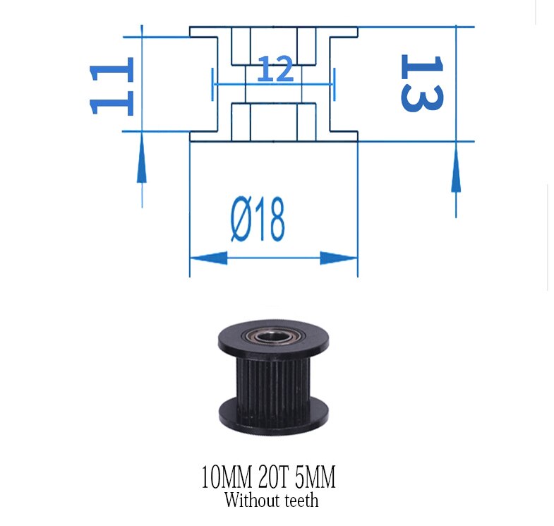 GT2 koła koło rozrządu 16-zębów 20-zęby z 3mm lub 5mm otwór z łożyskami do 3D części drukarki pasek rozrządu 6mm 10mm: 10MM 5MM NO teeth B