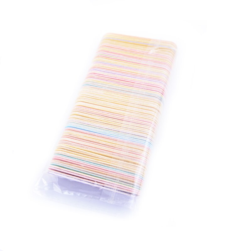 50PCS/lot Mixed Colorful Mini Wood Nail File Sanding Files Buffing Nail Double Sided Stick Manicure Care Art Tools