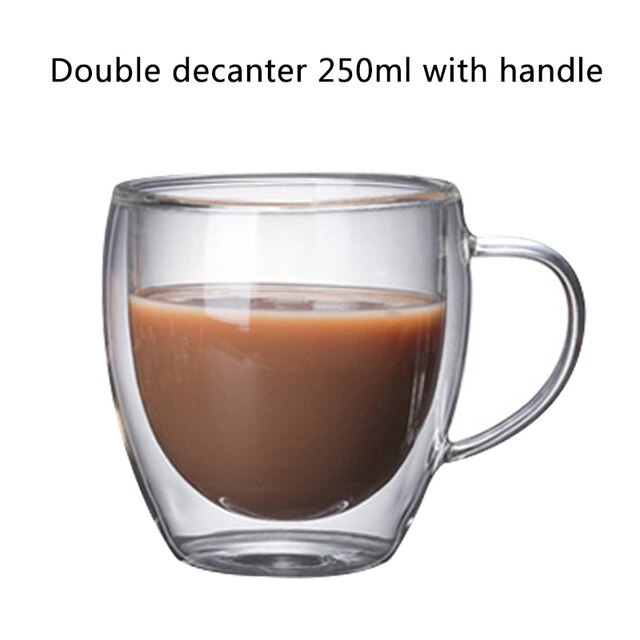 Transparent glass coffee cup milk whiskey tea beer double heat resistant cocktail Vodka wine mug Drinkware tumbler cups: 250ML With Cover