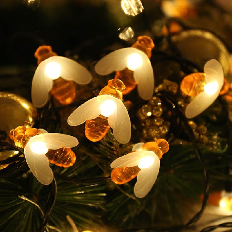 Fairy Light Cute Solar Powered Bee Garland Lights Patio Garden Fence Outdoor 20/30/50leds Honey Bee Led String