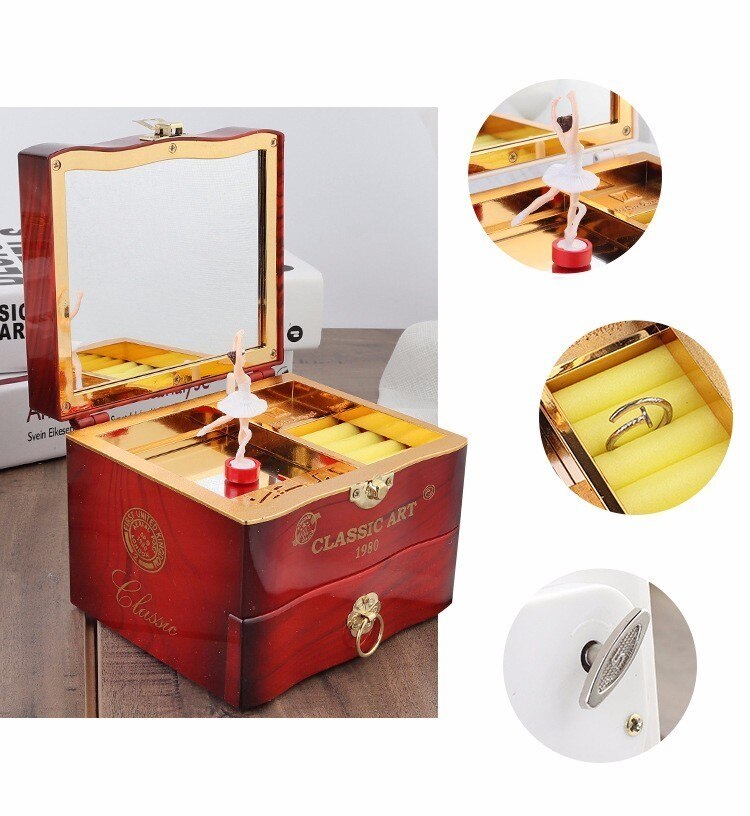 Caja de música con forma de bailarina giratoria clásica para niñas, mecanismo de manivela de mano para , joyería de plástico con mecanismo de relojería