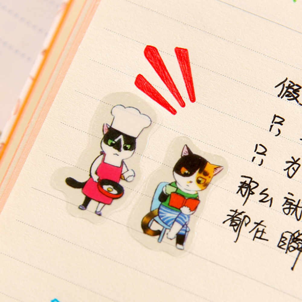 6 Pcs / Pack South Korea Transparent Pvc Stickers Cute Cat Diary Photo Album Stickers