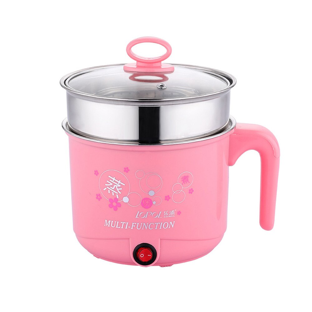 Electric NonStick Pan 2 Layers Kitchen Appliance Cooking Equipment Steamer Pot Portable Water Heaters Mini Cooker 1.8L: Pink