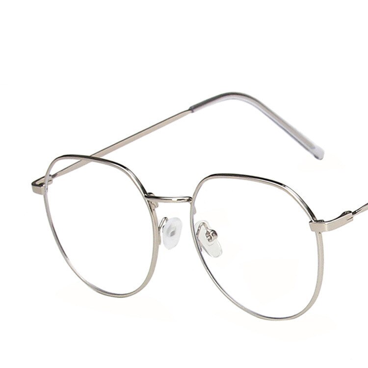 Brilmonturen Anti Blauw Licht Bril Metalen Brillen Frame Computer Bril Vrouwen Ronde Clear Lens Bril: Silver