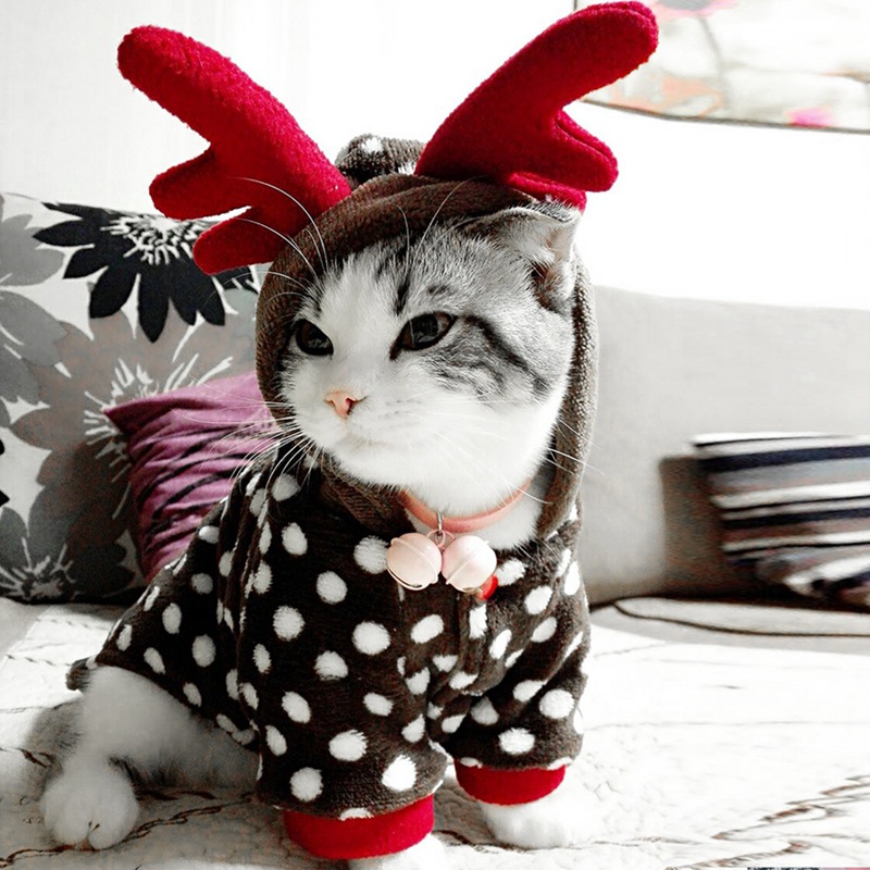 Pet Kerstmis Jas Hoodie Rood Fleece Antlers Katten Kleine Honden Dress Up Cosplay Kostuum Leuke Rendier Cosplay Kostuum Rendier