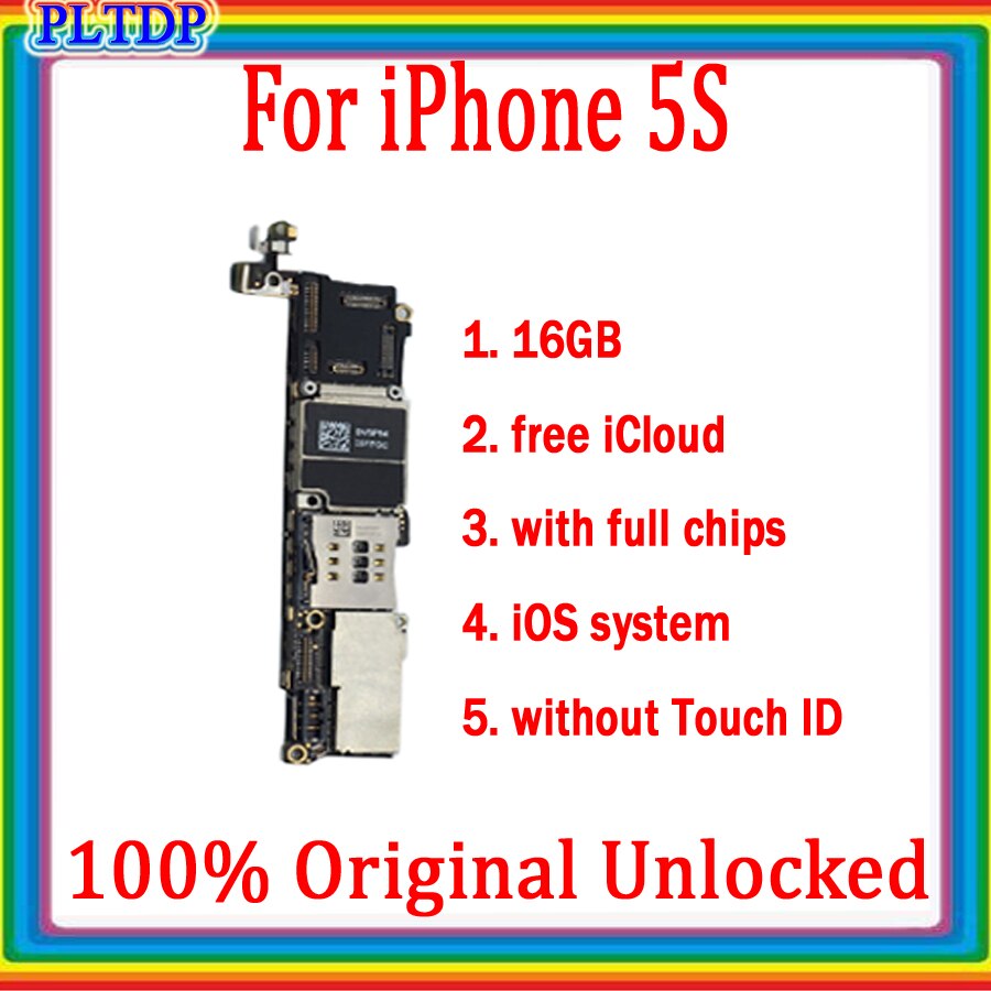 Gratis Icloud Voor Iphone 4 4S 5 5c 5S 5se Moederbord, 100% Originele Ontgrendeld Voor Iphone 5S 5SE Geen Touch Id Logic Board Getest: For 5S-16GB