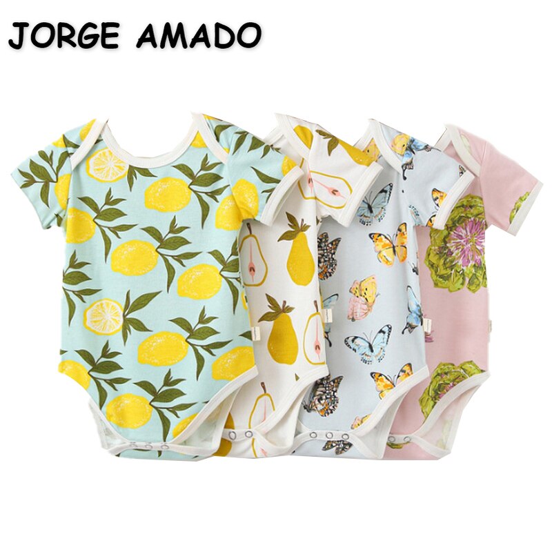 2022 sommer-Baby-bodys für mädchen und jungen, rundhalsausschnitt, kurze ärmel, birnen-zitronen-schmetterlingsmuster, Overall für neugeborene, freizeitkleidung  e6100