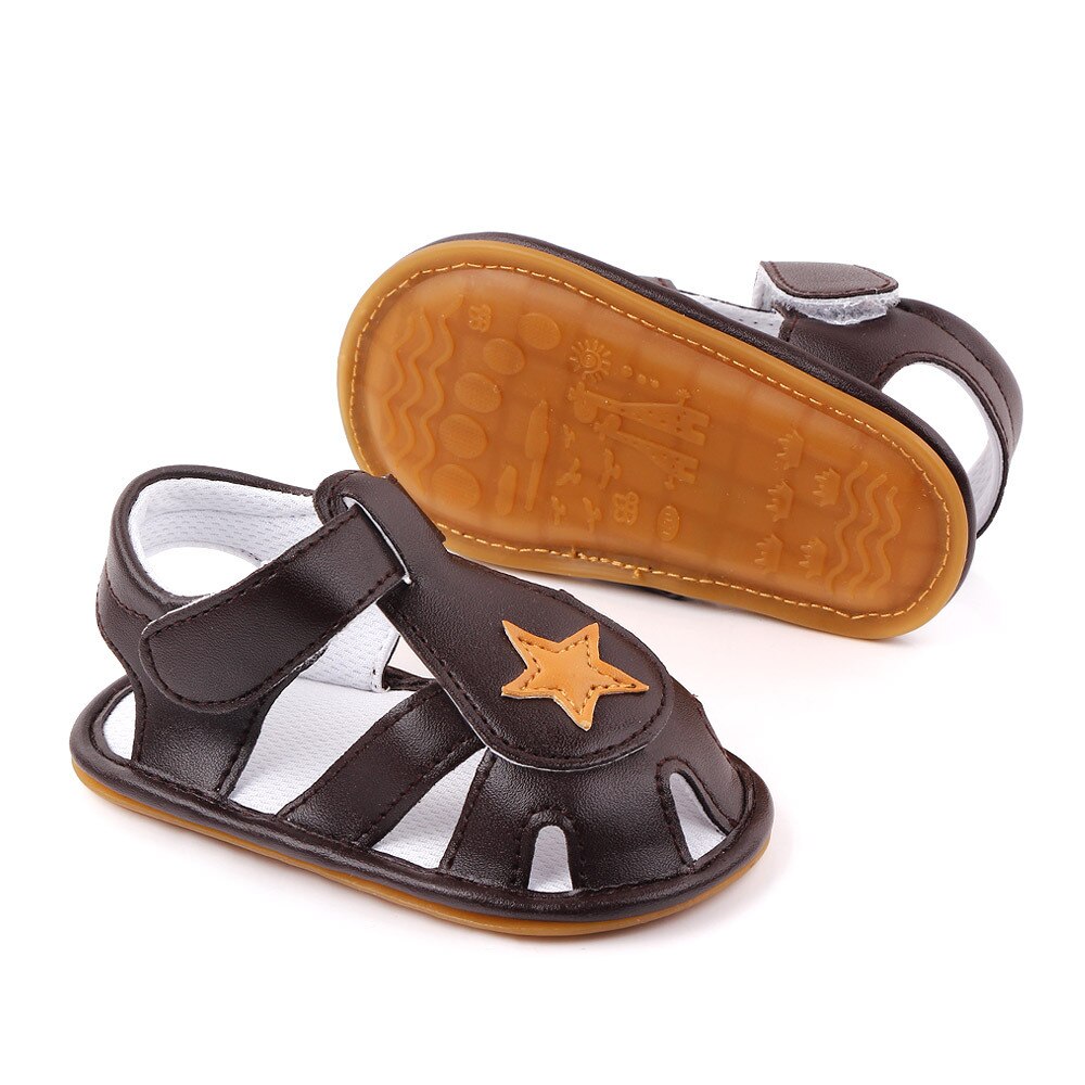 Zomerse sandalen met sterrenprint van zacht pu-leer voor babyjongens en meisjes, antislip peuterschoenen
