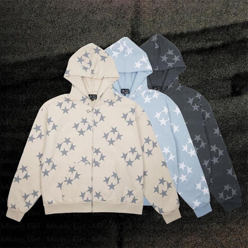 Sweat à capuche zippé à manches longues pour hommes et femmes, veste surdimensionnée, pull Emo, streetwear Y2K, vintage, graphique star, fée grunge
