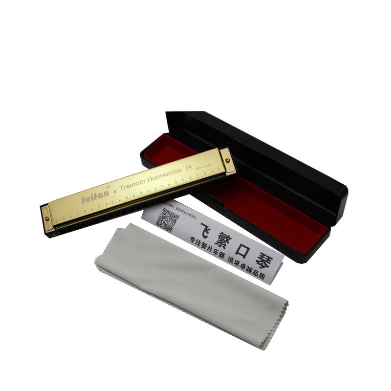 ZONAEL 24 holes Tremolo Harmonica Key of C harp Mouth Organ Musical Instruments Phosphor Bronze Reeds Woodwind Instruments: Gold