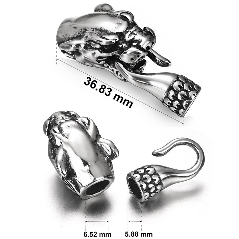 Men Stainless Steel Snake Wolf Head Bracelet Clasps Hooks Hole 8mm 6mm Leather Cord End Caps Cord Connector for Jewelry Findings: 12