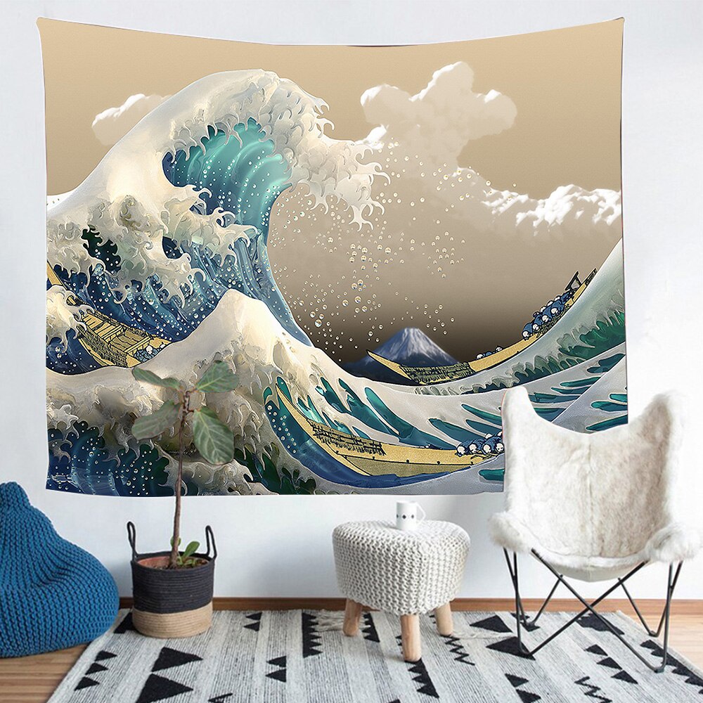 Simsant stor bølge kanagawa væg gobelin japansk ocean bølge kunst væg hængende gobeliner til stue hjem sovesal indretning: Gt2 tsizy 1092