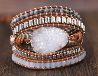 Bohemian Kralen Natuursteen Armband Ovale Cuboid Power Stone Hand Geweven Lederen Armband Vrouwen Armband Op Hand: BEAD0010