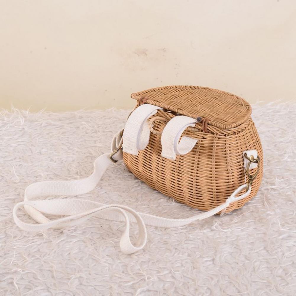 Cesta de armazenamento para meninas, portátil, durável, resistente ao desgaste, de vime, mochila para meninas