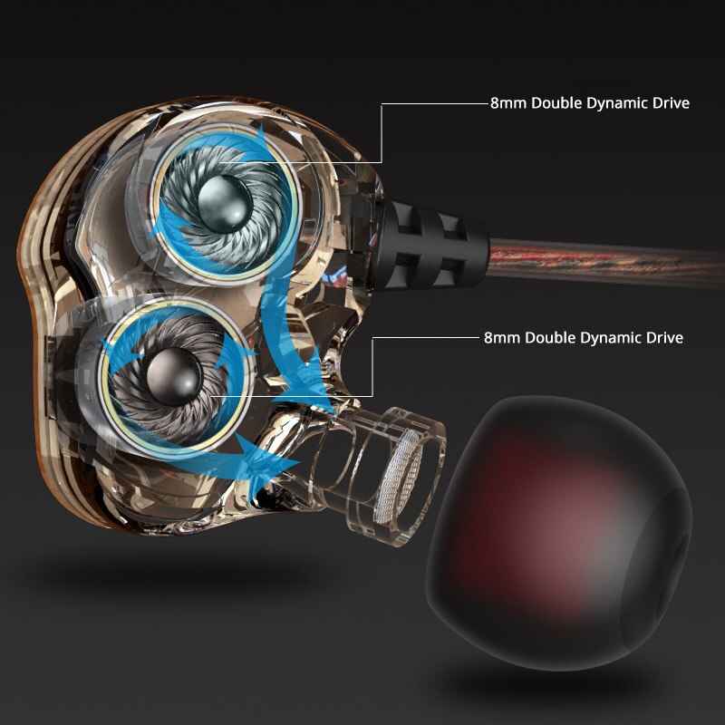 Dubbele dynamische driver oordopjes 3.5mm in-ear oordopjes 4 speakers hifi bas stereo sport oordopjes met microfoon