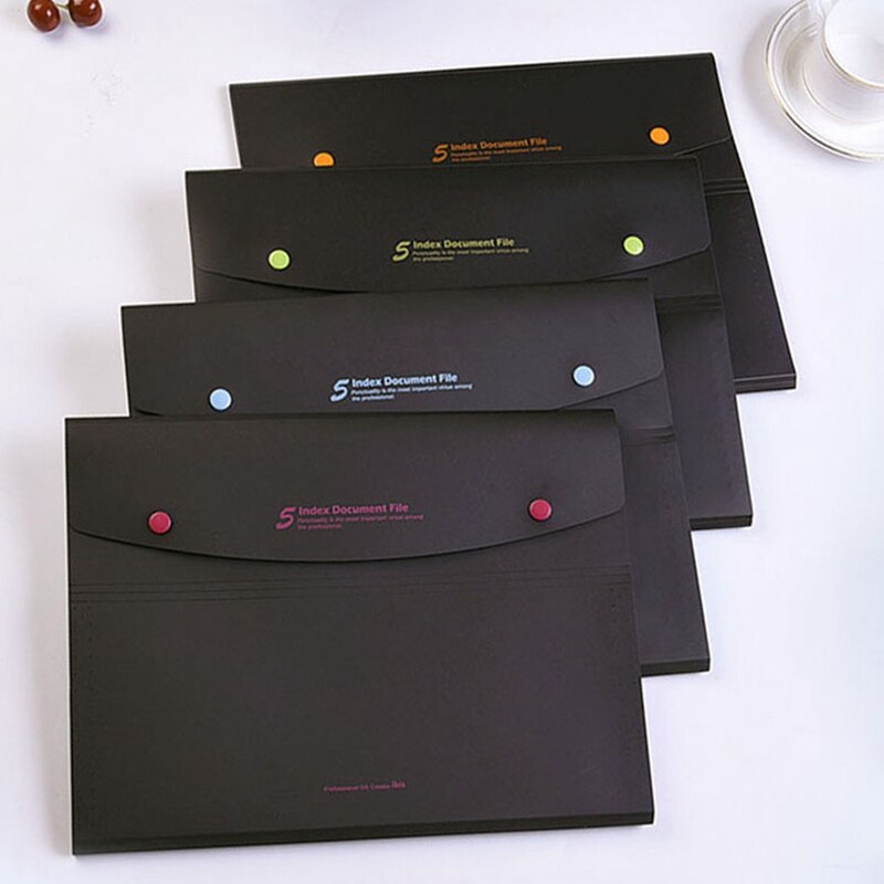 Expanding File Folder 5 Pockets, black Accordion A4 folder Document Bag Office School Supply