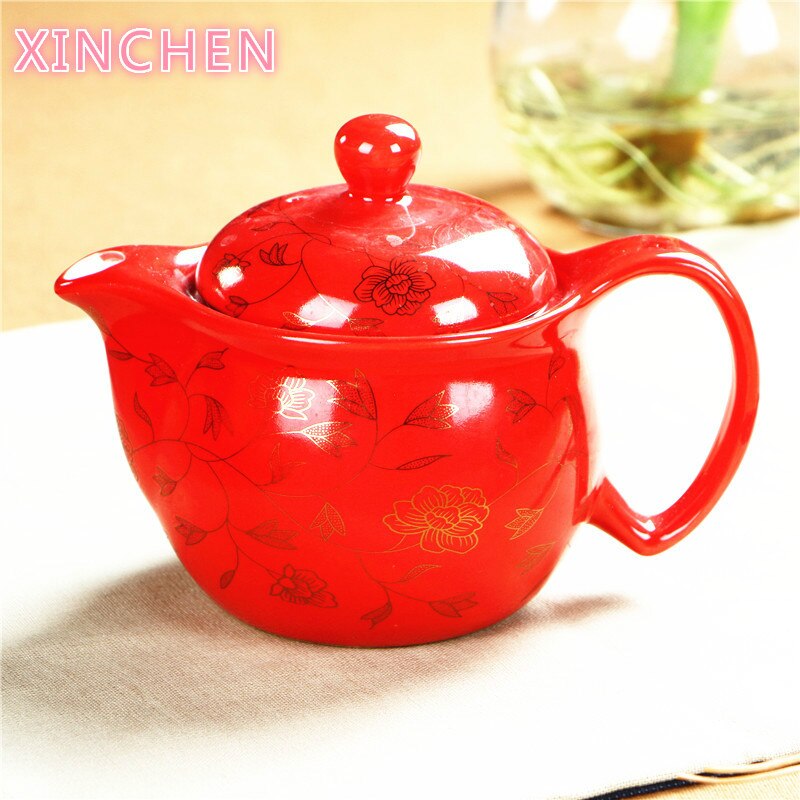 Speciale Verkoop Met Filter Rode Huwelijkscadeau China Grijpen Theepot Set Handvat Keramische Keramische 401-500Ml Thee Pot zeef