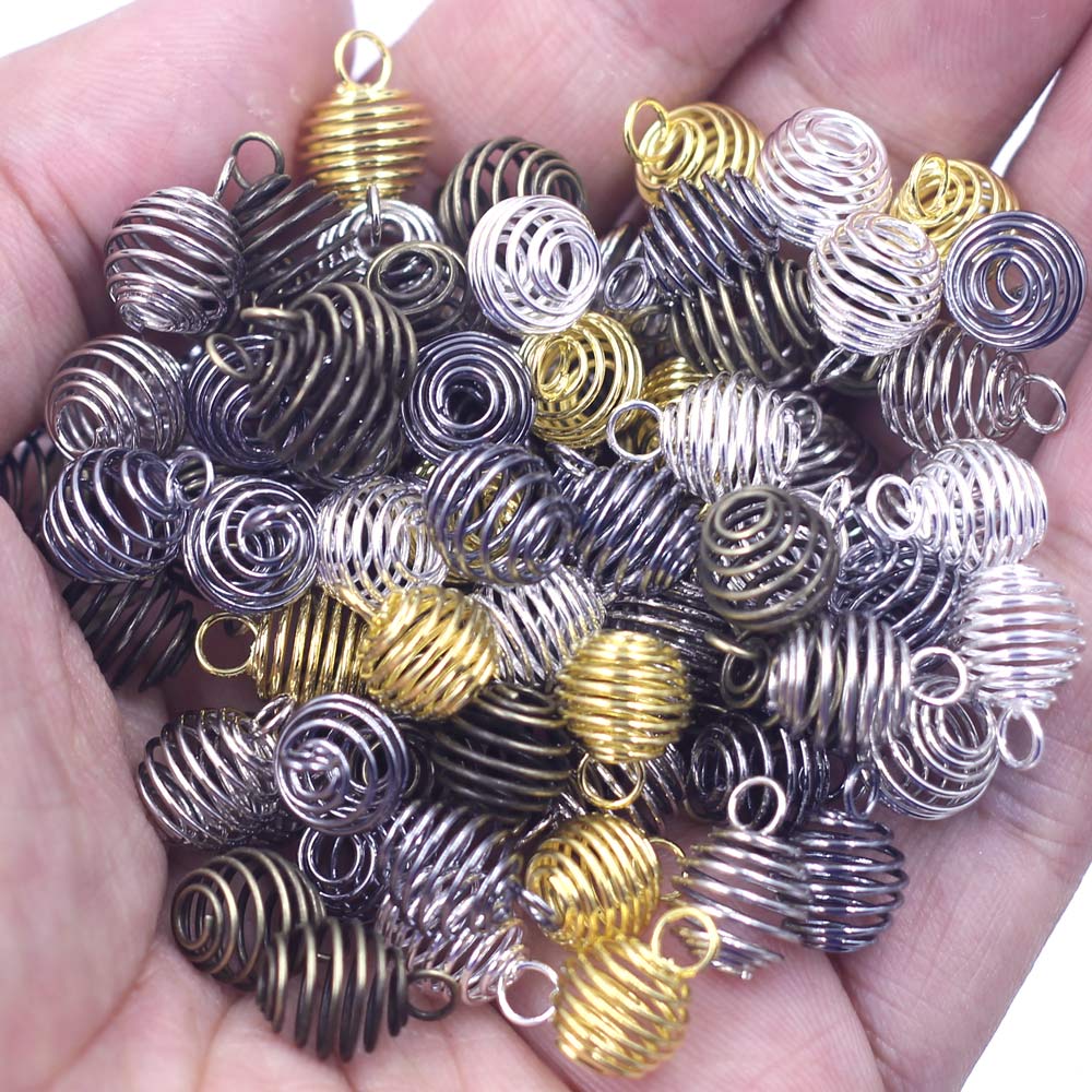 50 Lantaarn Lente Spiral Bead Cages Hangers Zilver Goud Brons Gunmetal Kleur Legering Voor Ketting Sieraden Diy Vinden Charms 9mm: Mixed