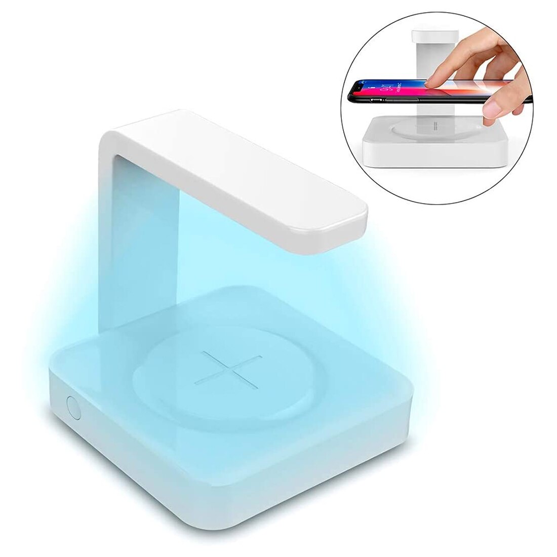 Qi Draadloze Oplader Uv Smartphone Sanitizer 2in1 Uv Licht Telefoon Reiniger Met Usb Kabel Voor Qi Draadloze Opladen: White