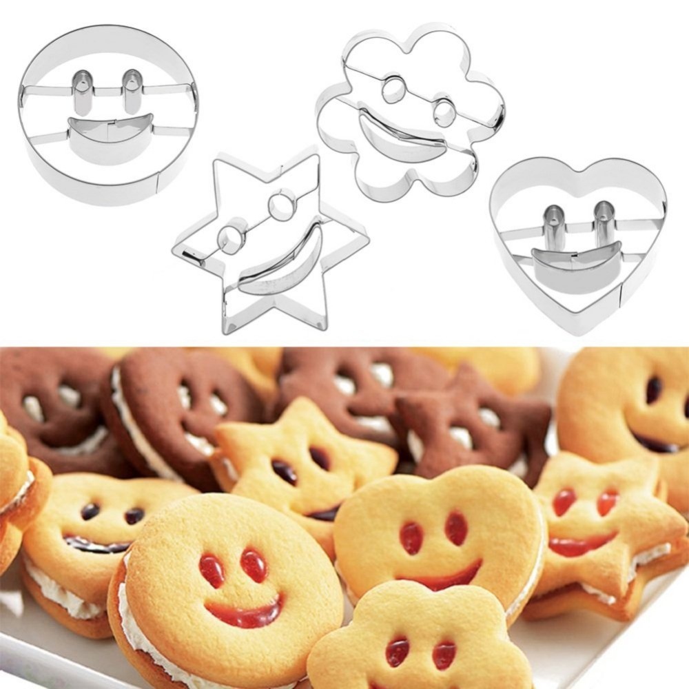 4 stuk smiley rvs cookie cutter Biscuit mold Fondant cakevorm bakken tools