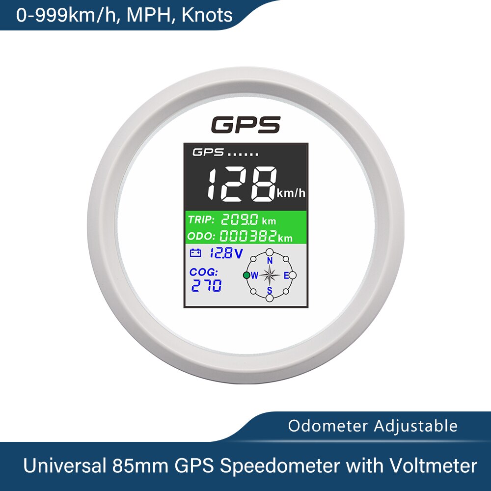 Tachimetro GPS digitale per barche da 85mm 0-999km/h nodi MPH tensione 9-32V odografo viaggio regolabile con antenna GPS schermo TFT: WW