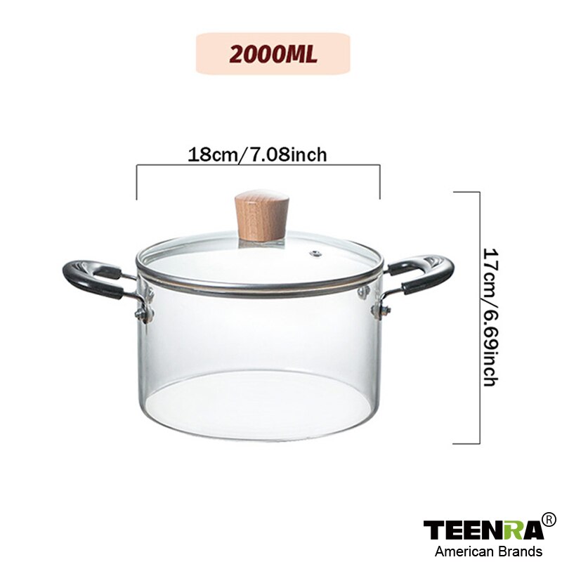 Teenra 2l husholdningsglas kogepande varmebestandig suppekande gennemsigtig salat øjeblikkelig nudelskål køkken gryder kasserolle: 2l