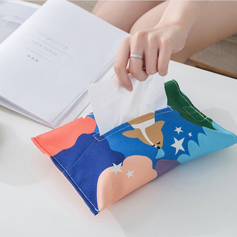 1 Pc Stof Cartoon Tissue Box Cover Zakdoek Servet Houder Cover Dier Katoen En Linnen Tissue Papier Opbergtas