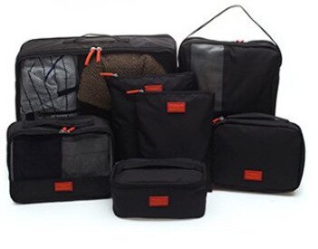 7pcs/set Men Travel Bag Sets Waterproof Packing Cube Portable Clothes Sort Case Women Luggage Organizer Bag Accessories: Black