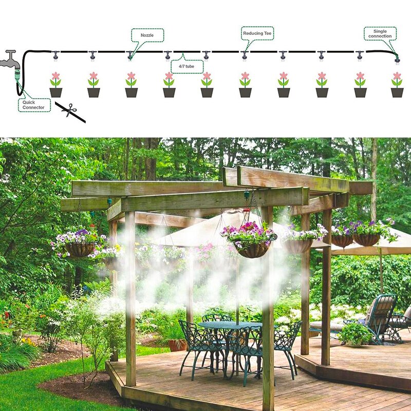 Plastic 10M Irrigation Watering Kit Cooling Misting System Water Sprayer Mist Atomizing Hose Nozzles Set Patio Garden Greenhouse