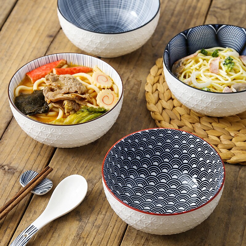 Nordic Stijl 6Inch Servies Kommen Keramische Thuis Handgeschilderde Instant Noodle Soep Restaurant Eenvoudige Creatieve Reliëf Ramen Kom