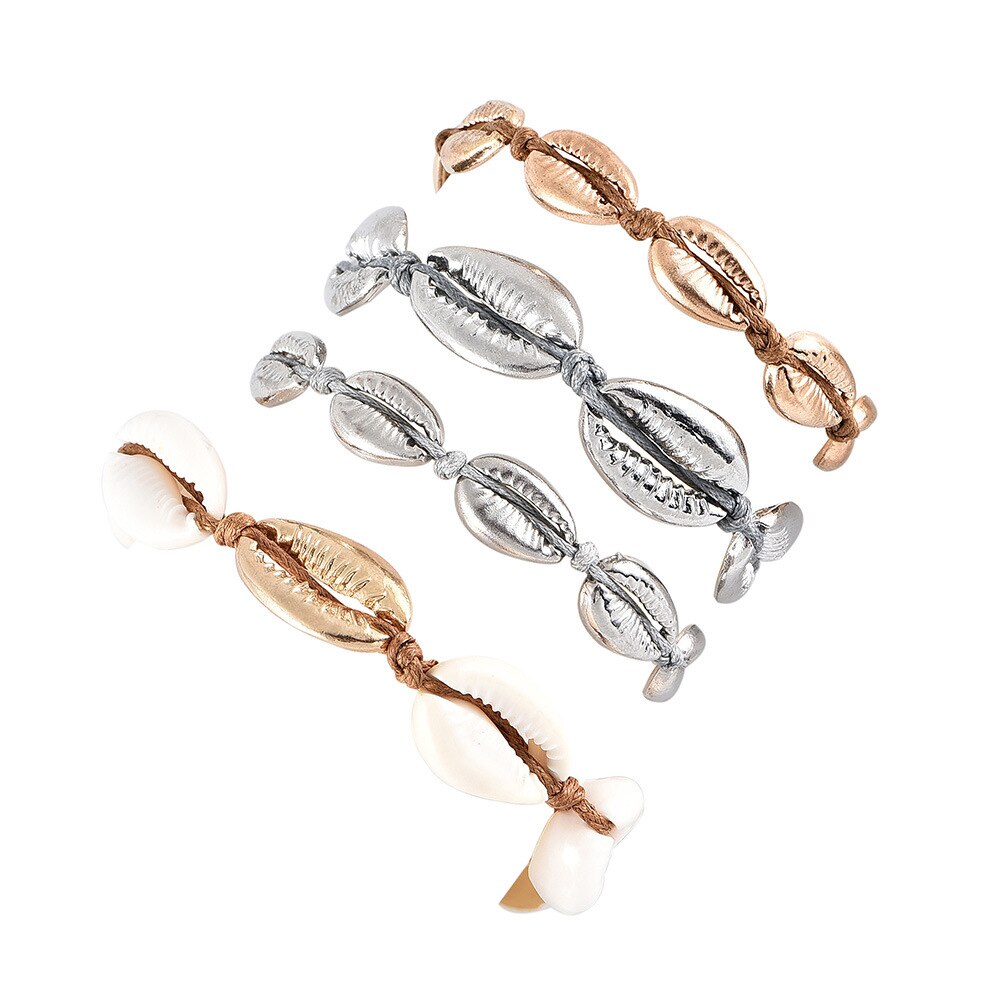 ALYXUY 4 teile/satz Gold Silber Kauri Shell Armbänder für Frauen Leder Seil Braid Kette Charme Armband Böhmischen Strand Schmuck: Default Title