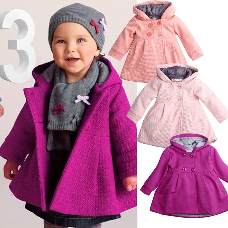 Brand Baby Coats Girl Hooded Trench Fall Winter Windbreaker Parka Kids Outerwear Long Sleeve Solid With Hat Button