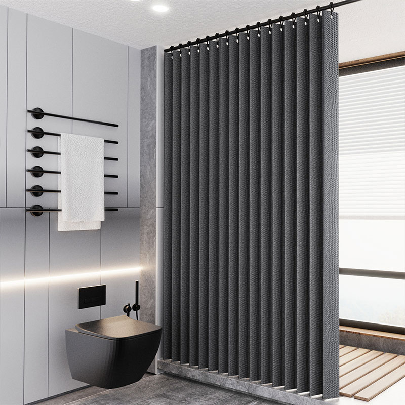 Cortina de chuveiro opaca de imitação de linho laminado, anel grande multicolorido, à prova d'água, forte e grosso, adequada para uso em banheiro
